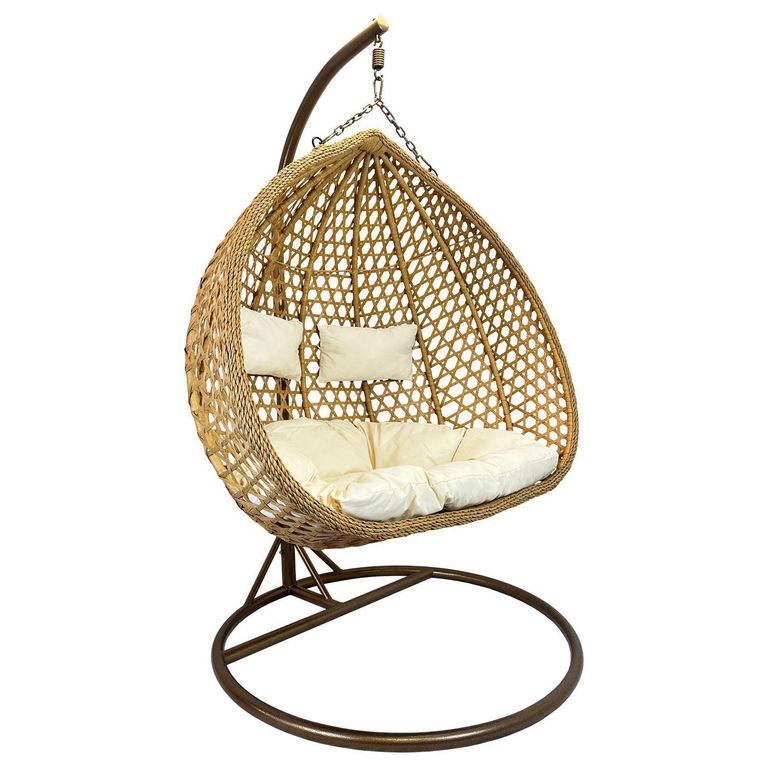 Silla Colgante Hawái XL Caramelo Cojín Marfil