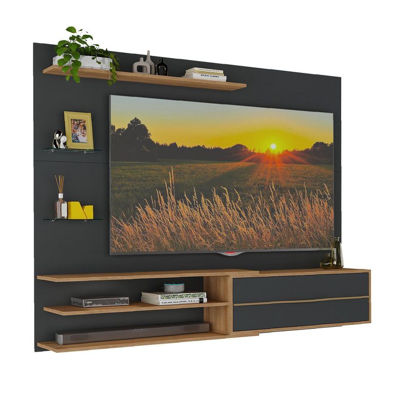 Panel Rack TV 65" Negro Miel 180x141.5x30 cm
