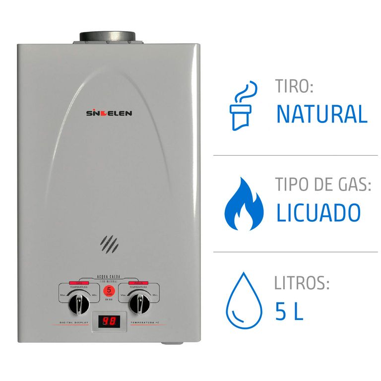 Calefont 5 Litros Gas Licuado Tiro Natural Ionizado