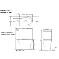 KLIPEN - WC Toilet Two piece a Piso 30,5 cm 6 Litros Atenas Blanco