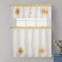 DORAL - Set 3 Cortinas De cocina 148x40 cm Blanco/amarillo