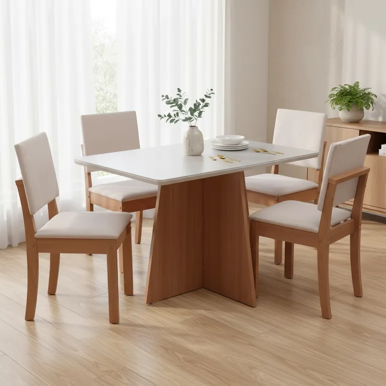 Juego de Comedor Lotus 4 Sillas Mesa Rectangular 105x76x135 cm Café