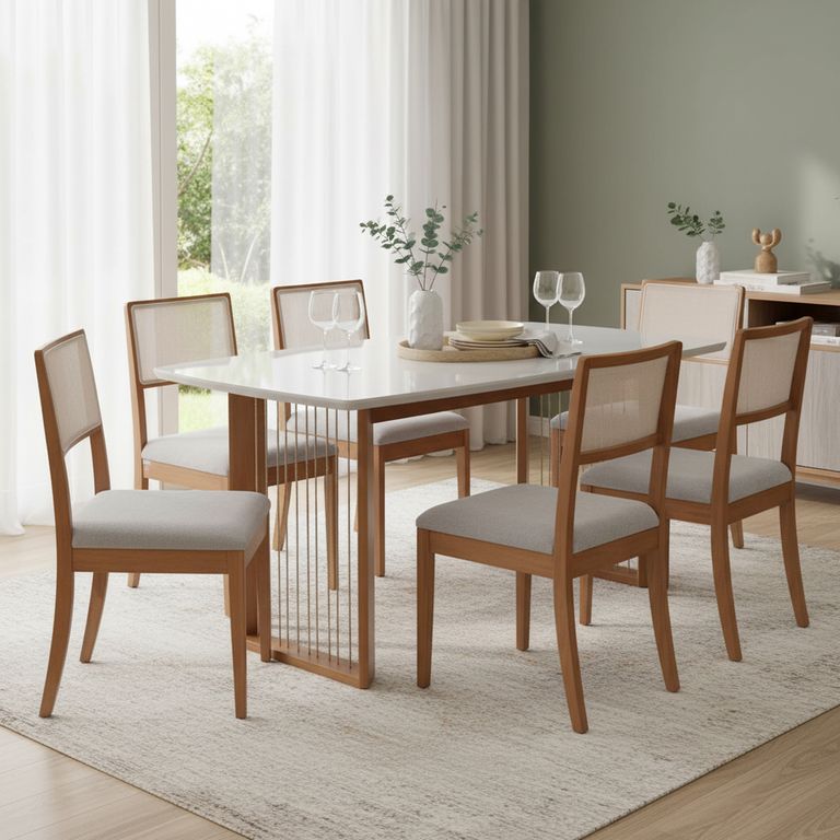 Juego de Comedor Eva 6 Sillas Mesa Rectangular 90x79x170 cm Gris