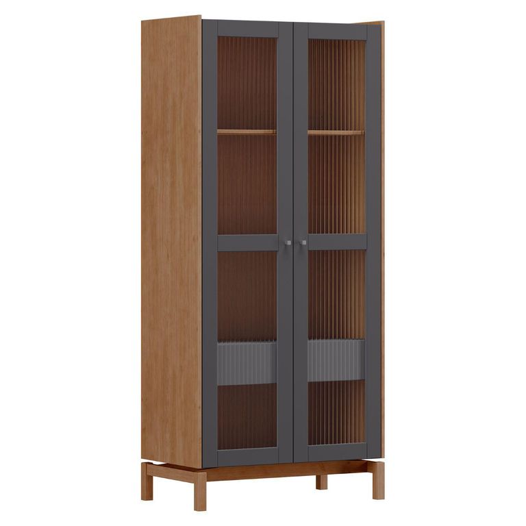 Vitrina Barcelona 2 puertas + 1 cajón grafito-roble