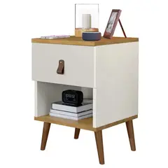 ALTAVISION - Velador 1 Cajón(es) Larissa 40x58x38 cm Blanco - café