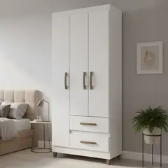 VEKKAHOME - Closet 3 Puerta(s) 2 Cajón(es) 4 Repisa(s) 75x180x40 cm Blanco