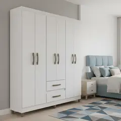 VEKKAHOME - Closet 6 Puerta(s) 2 Cajón(es) 6 Repisa(s) 148x180x40 cm Blanco