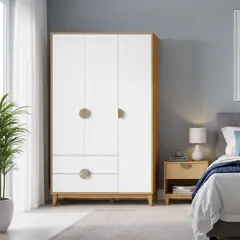 VEKKAHOME - Closet Ipe 3 Puerta(s) 2 Cajón(es) 4 Repisa(s) 47x195x120 cm Blanco