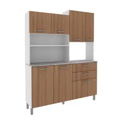 TECNOMOBILI - Kit Mueble de cocina 6 puertas 3 cajones blanco/alm/concreto