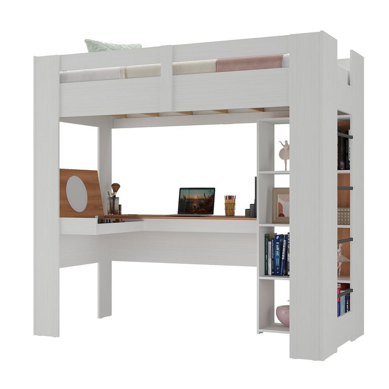 DI PORETTI Cama con Escritorio 1 plaza Blanco