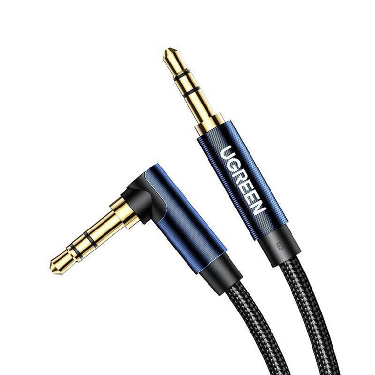 Cable de Audio Auxiliar Curvo Plug a Plug 3.5mm M/M 1 Metro Trenzado Azul AV112