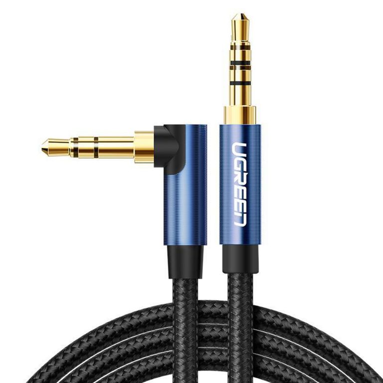 Cable de Audio Auxiliar Curvo Plug a Plug 3.5mm M/M 2 Metro Trenzado Azul AV112