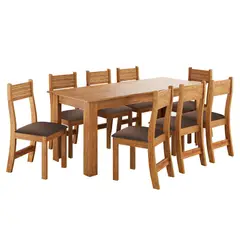 ALTAVISION - Juego de Comedor Tomas 8 Sillas Mesa Rectangular 76x75x180 cm Café Claro