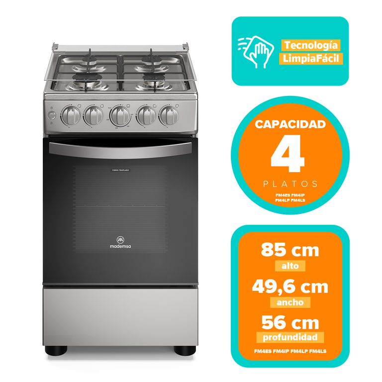 Cocina a Gas 4 Platos Inox FM4ES