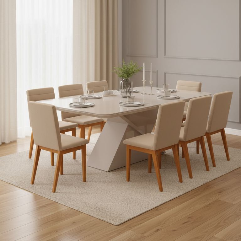 Juego de comedor Sofia 8 Sillas Mesa Rectangular 200x81,5x100 cm Blanco