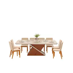 DI PORETTI - Juego de comedor Zafira 8 Sillas Mesa Rectangular 200x81,5x100 cm BLANCO