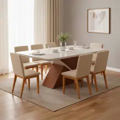 DI PORETTI - Juego de comedor Zafira 8 Sillas Mesa Rectangular 200x81,5x100 cm Blanco