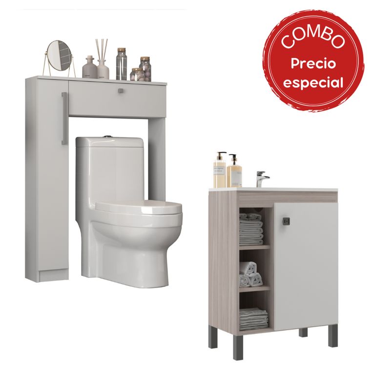 Combo mueble de baño con lavamanos + Organizador WC Malbec blanco