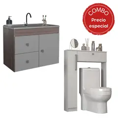 MOBILFRANK - Combo Mueble de baño con Lavamanos 1 puerta 2 cajones + Organizador WC Café Blanco