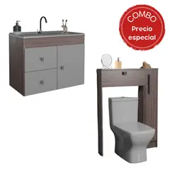 MOBILFRANK - Combo Mueble de baño con Lavamanos 1 puerta 2 cajones + Organizador WC Café