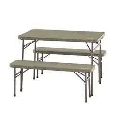 COLEMAN - Set de Mesa y Bancos Plegables Rectangular Acero 61x70.5x102 cm Beige