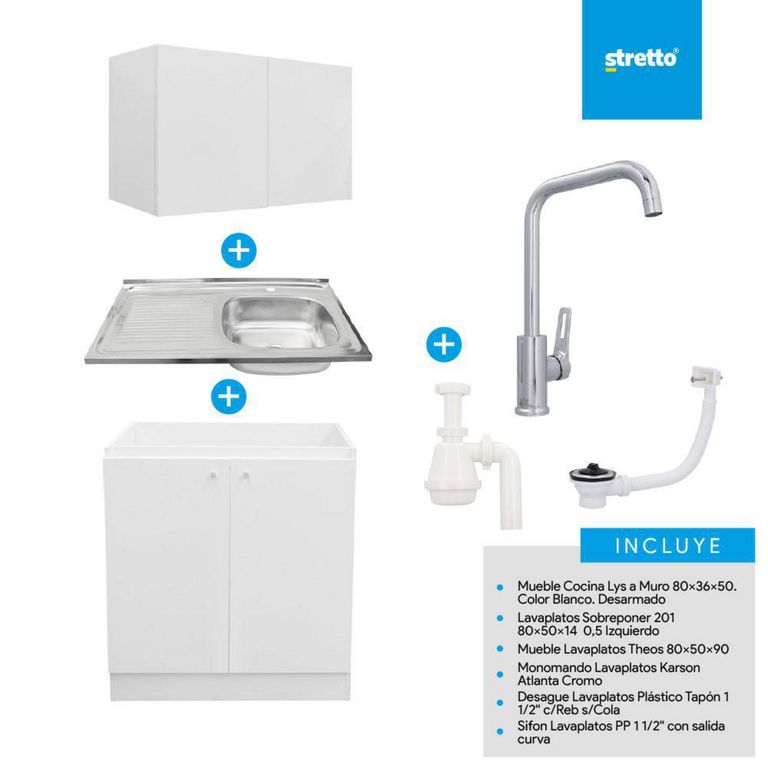 Pack mueble de cocina 1 Cubeta(s) Izquierdo 80x90x50 cm Blanco