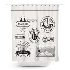 LAROSETT - Cortina De baño 180x180 cm Crudo y negro