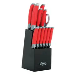 OSTER - Set Cuchillos acero inoxidable Lindbergh 14 piezas mango rojo