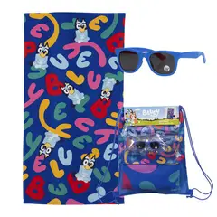 MASHINI - Set Toalla 70x140 cm + Lentes de Sol Bluey Letras
