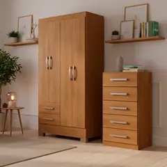 MOBILFRANK - Combo Closet 4 puertas 2 cajones + Cómoda 5 cajones