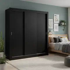VEKKAHOME - Clóset 3 Puerta(s) 3 Repisa(s) 205x170x51 cm Negro