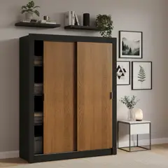 VEKKAHOME - Clóset 2 Puerta(s) 2 Repisa(s) 205x117x51 cm Café/negro