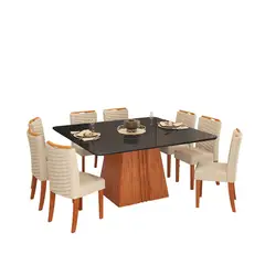 VEKKAHOME - Juego de comedor Italia Julia 8 Sillas Mesa Cuadrada 136;80;136 Negro