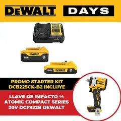 DEWALT - Llave de Impacto 1/2" 13mm 20V + 2 Baterías + cargador