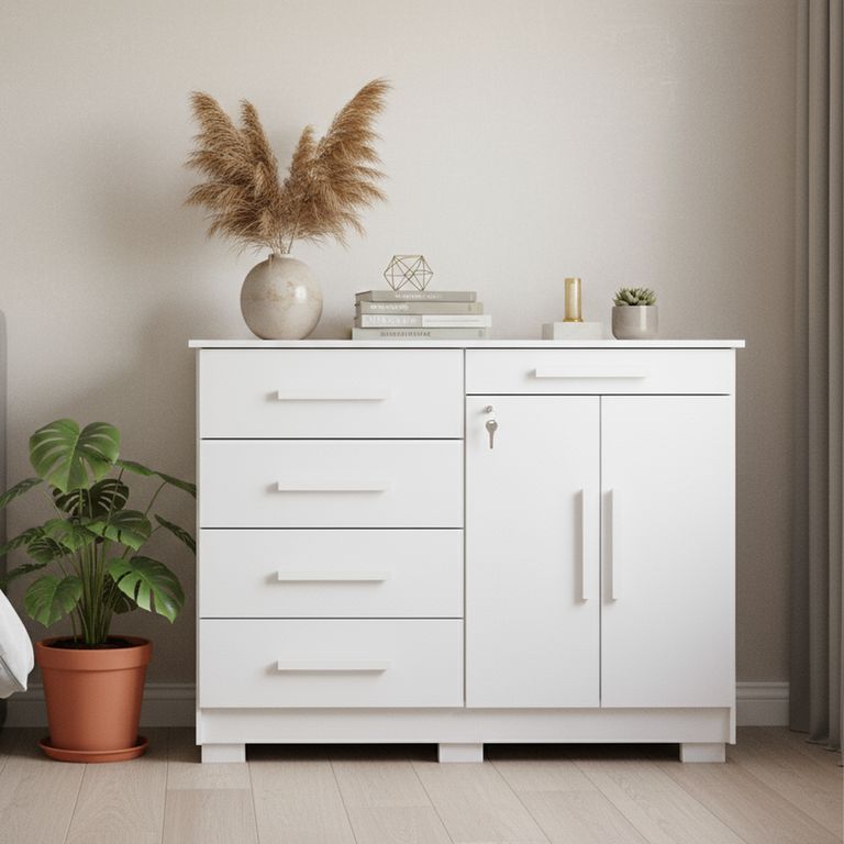 VEKKAHOME Cómoda Americana 122x96.5x47 cm Blanco