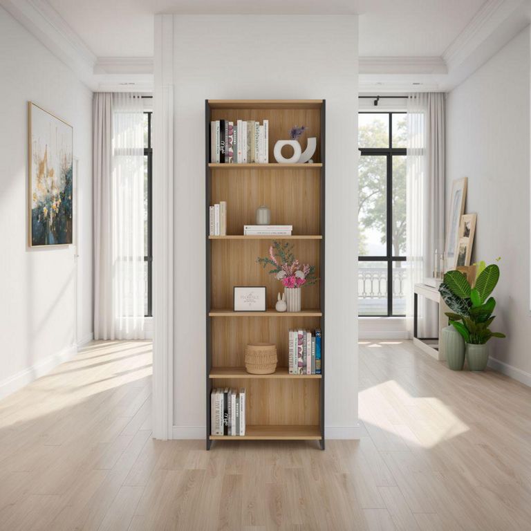 Biblioteca Melamina 5 Nivel(es) 61x180x25.5 cm Fresno europeo/wengue