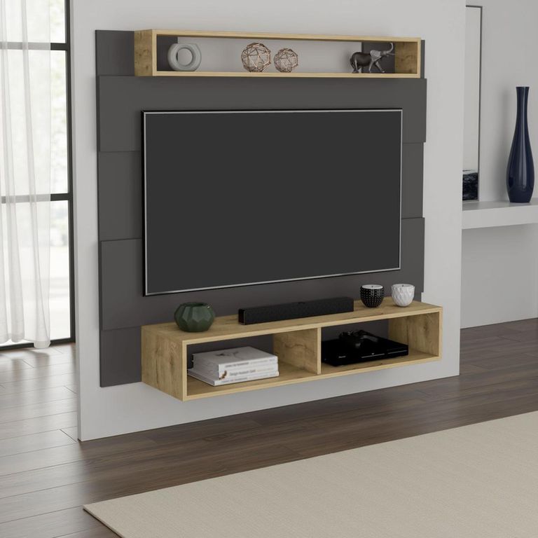 Panel Rack TV 65" Charlotte Plomo Macadamia 140x120x31.5 cm