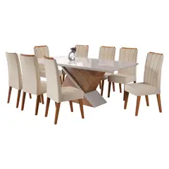 DI PORETTI - Juego de comedor Elite 8 Sillas Mesa Rectangular 200x78x90 cm Blanco
