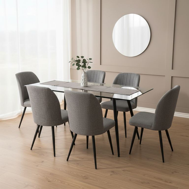 Juego de Comedor Seul 6 Sillas Mesa Rectangular 160x90x74 cm