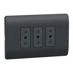 SCHNEIDER ELECTRIC - Placa Genesis Armada Con Toma Corriente Triple 10A 2P+T - Black