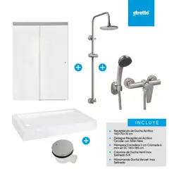 MOSAICO - Pack receptaculo 140x70 cm acrilico + mampara 140 + columna + ducha + desague
