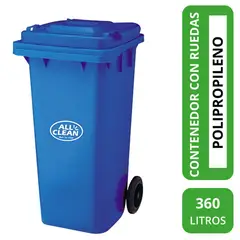 ALL CLEAN - Basurero contenedor 360 litros azul con rueda 360 Litros PVC AZUL