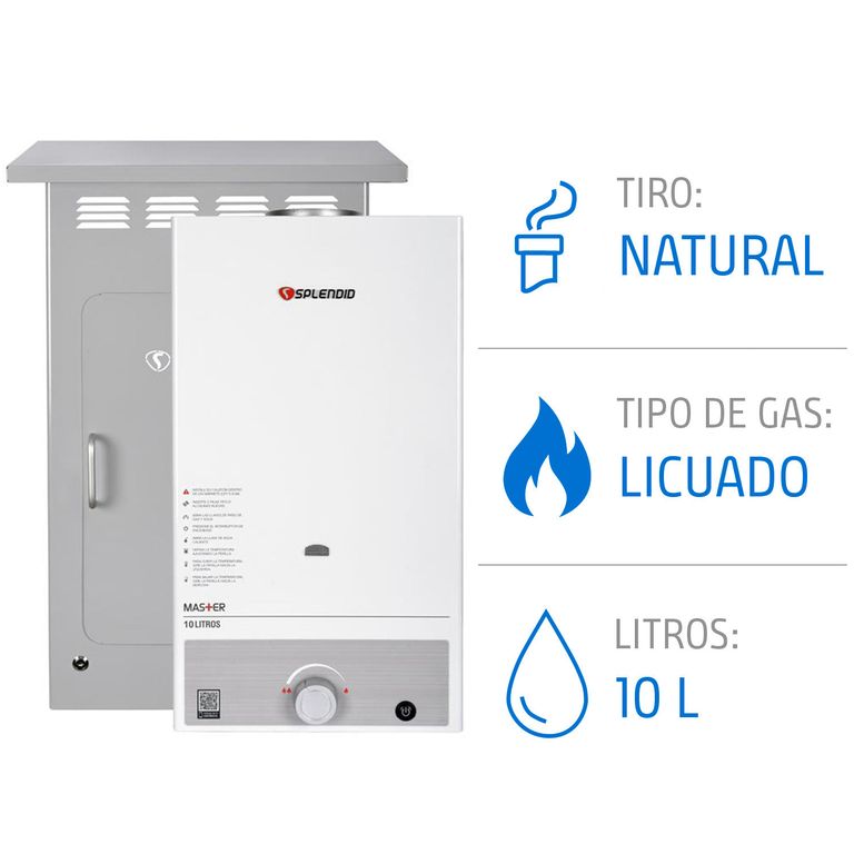 Calefón Gas Licuado 10 Litros Tiro Natural Ionizado + Gabinete