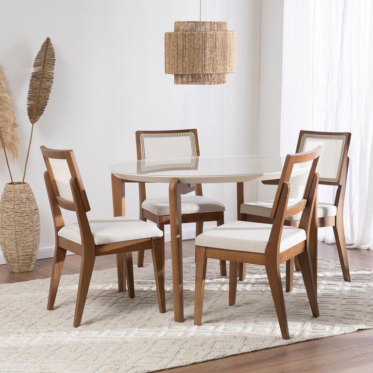 Juego de Comedor Donatella 4 Sillas Mesa Redonda 115x115x77cm Beige