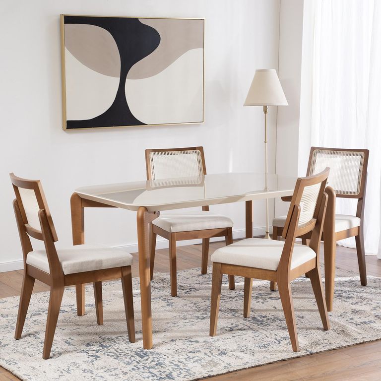 Juego de Comedor Donatella 4 Sillas Mesa Rectangular 135x77x89cm Beige