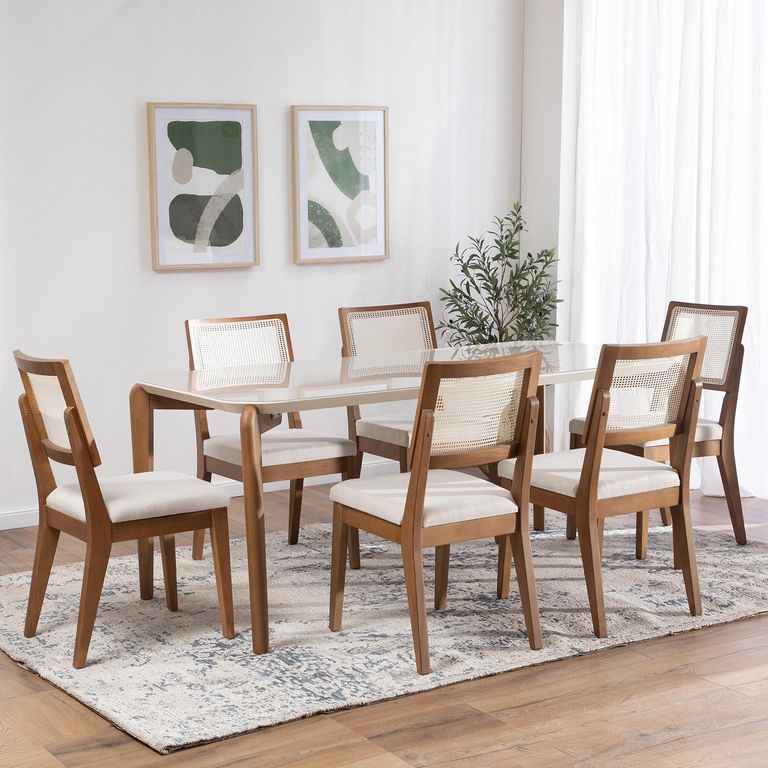 Juego de Comedor Donatella 6 Sillas Mesa Rectangular 180x77x89cm Beige