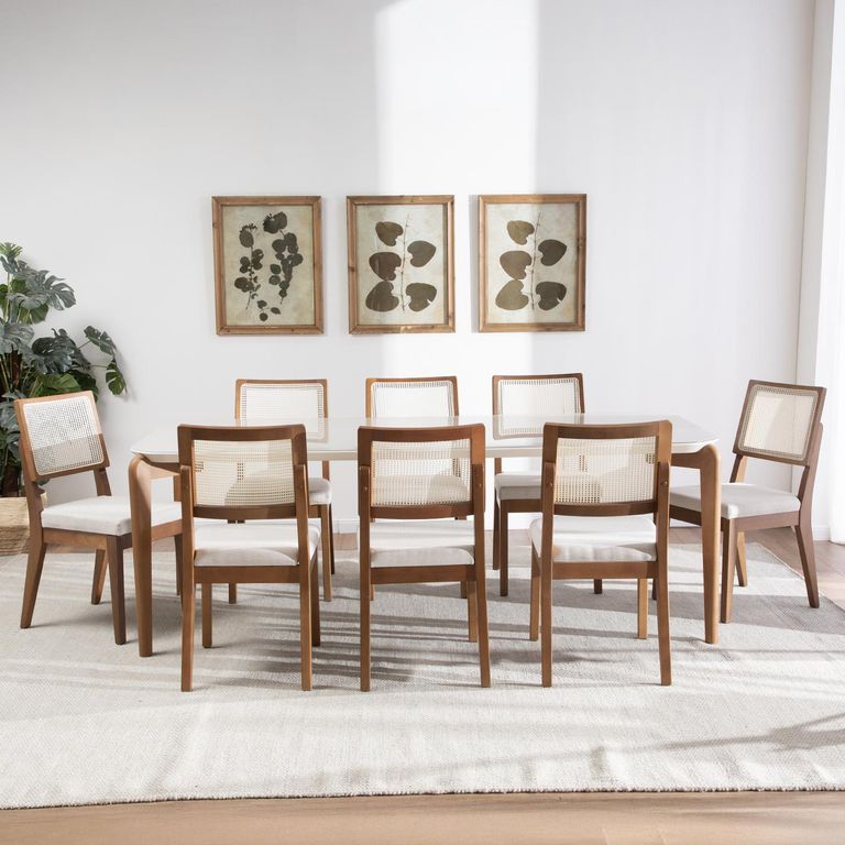 Juego de Comedor Donatella 8 Sillas Mesa Rectangular 220x77x89cm Beige
