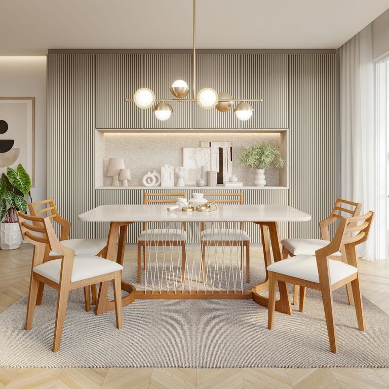 Juego de Comedor Tulipa 6 Sillas Mesa Rectangular Beige