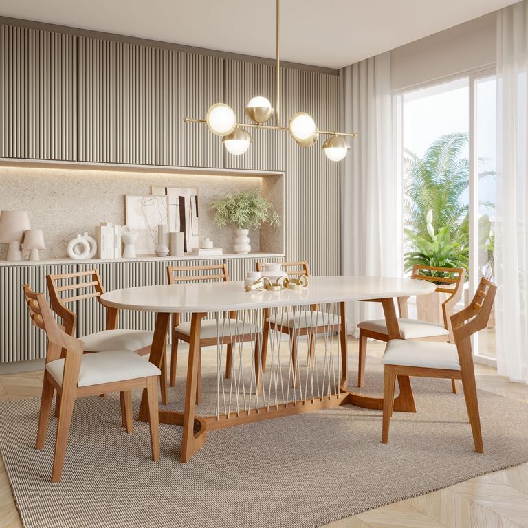 Juego de Comedor Tulipa 6 Sillas Mesa Ovalada Beige