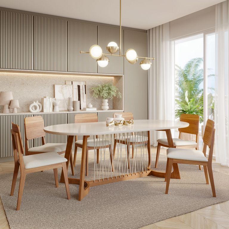Juego de Comedor Tulipa 6 Sillas Mesa Ovalada Beige